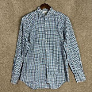 Billy‎ Reid Shirt Mens Size XL Blue/Black Gingham Check Long Sleeve Standard Cut